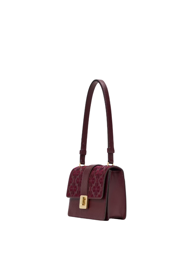 ( PREORDER ) Kate Spade Spade Flower Embroidered Flap Shoulder Bag In Dark Merlot KM153