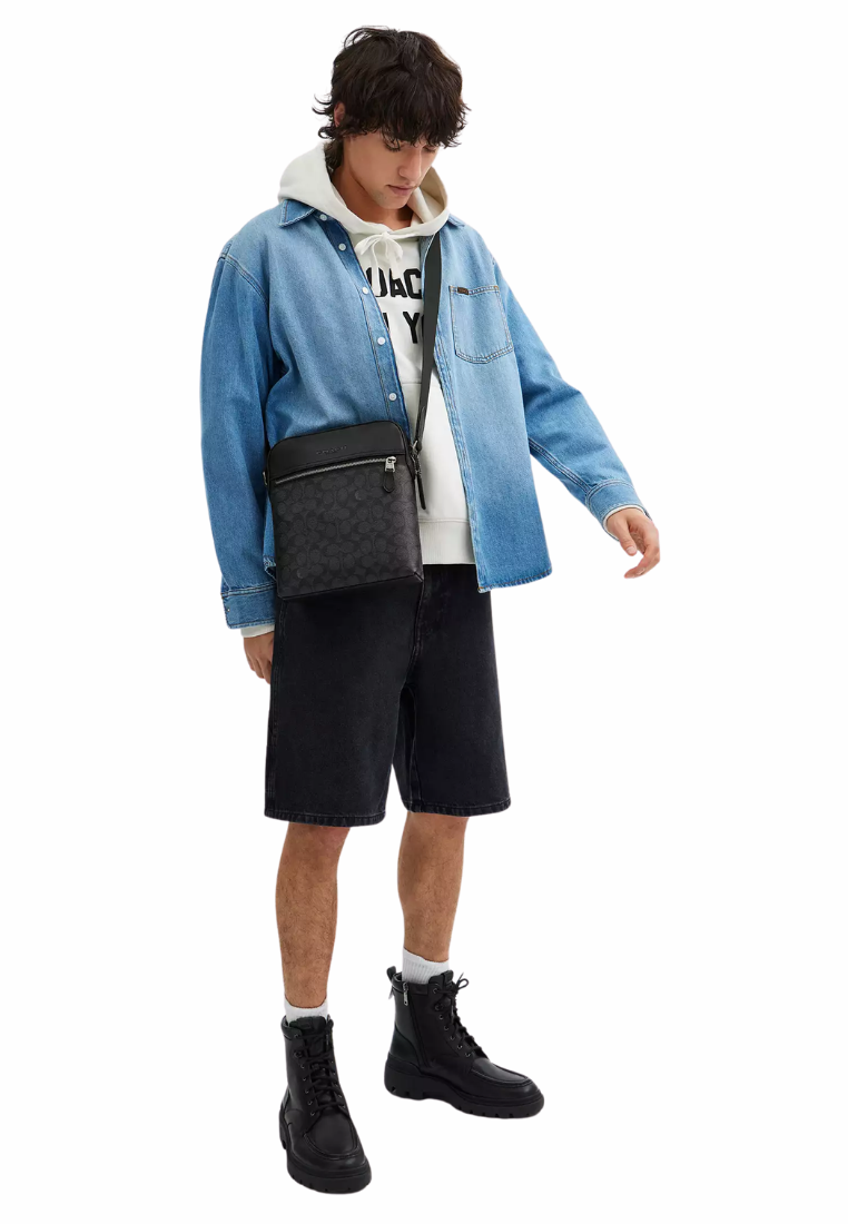 ( PREORDER ) Coach Houston In Signature Canvas Flight Bag In Charcoal Black CZ398