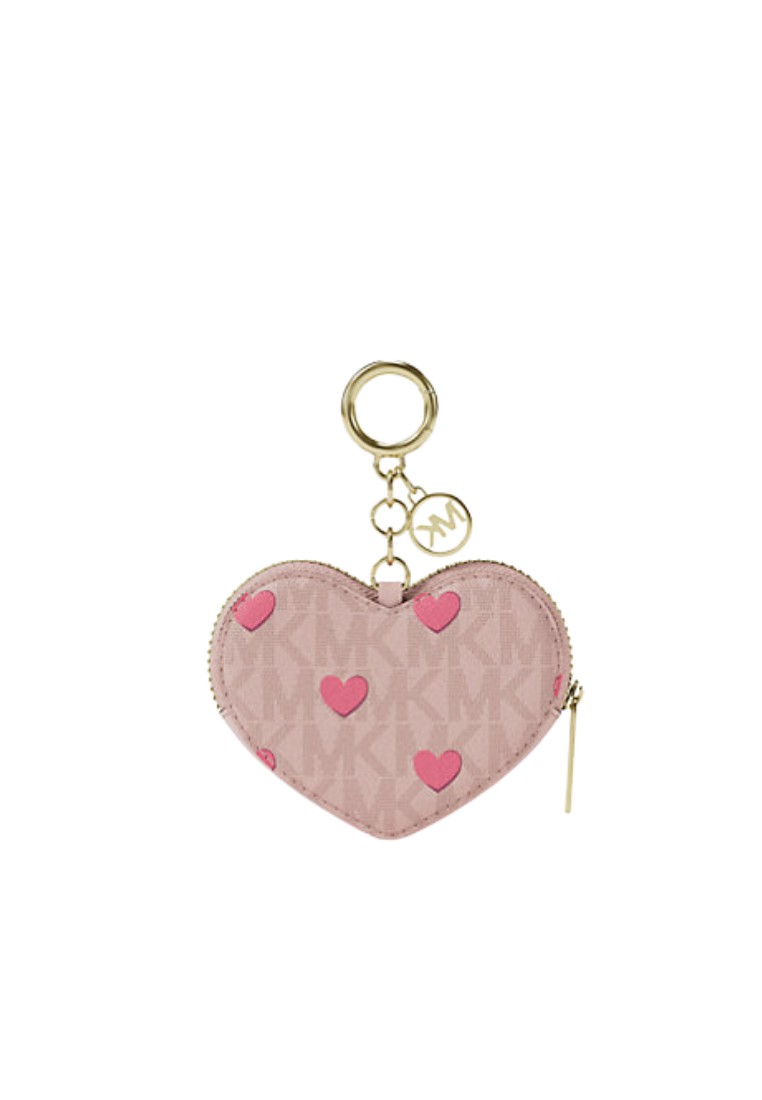 ( PREORDER ) Michael Kors Jet Set Small Printed Signature Logo Heart Coin Pouch Charm In Powder Blush 35R6GTVP2V