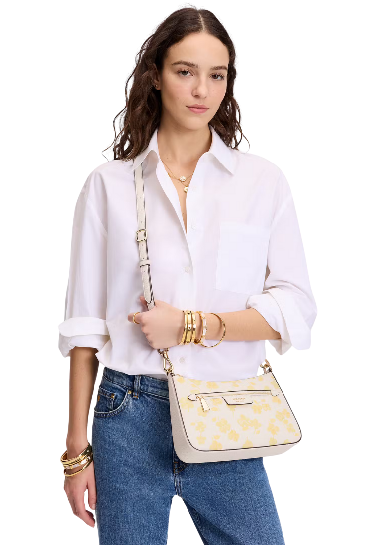 ( PREORDER ) Kate Spade Hudson Spring Pansies Convertible Crossbody bag In Yuzu Jam Multi KK788