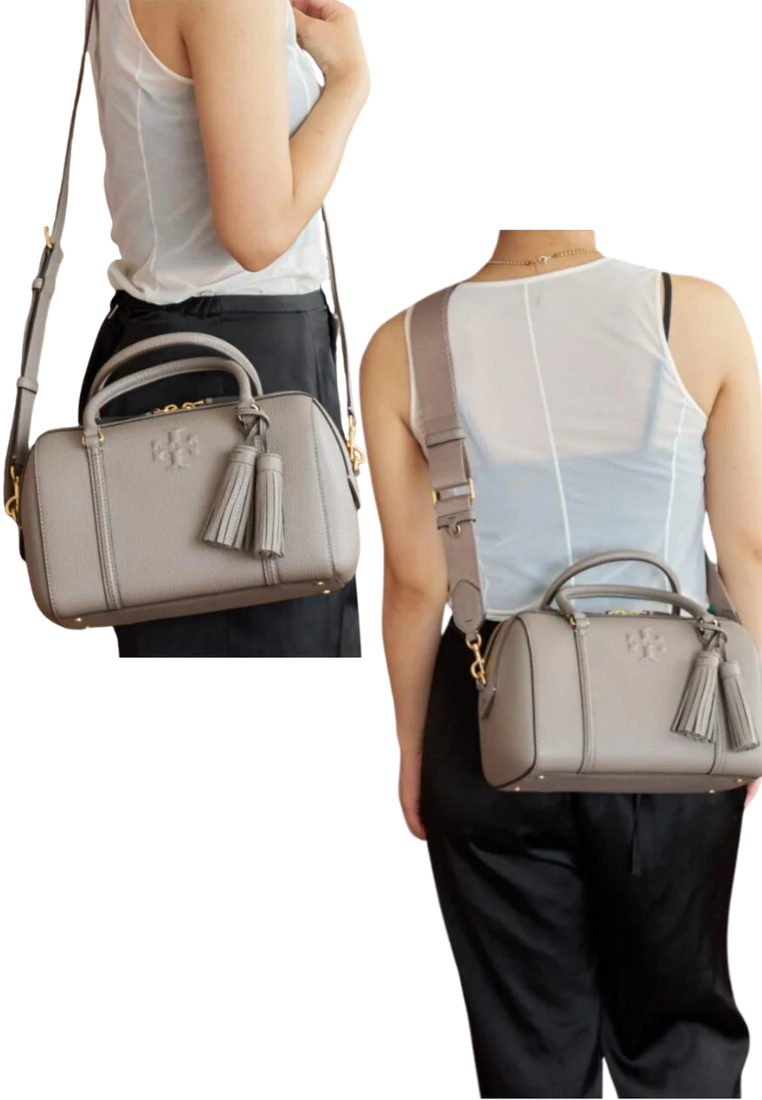 Tory Burch Thea Satchel Bag Pebbled Leather In Gray Heron 163516