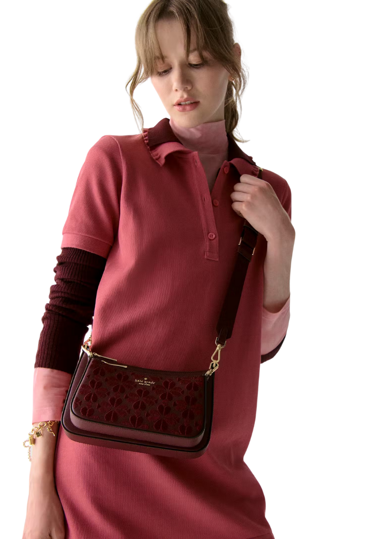 ( PREORDER ) Kate Spade Duet Spade Flower Embroidered Small Crossbody Bag In Dark Merlot KL832