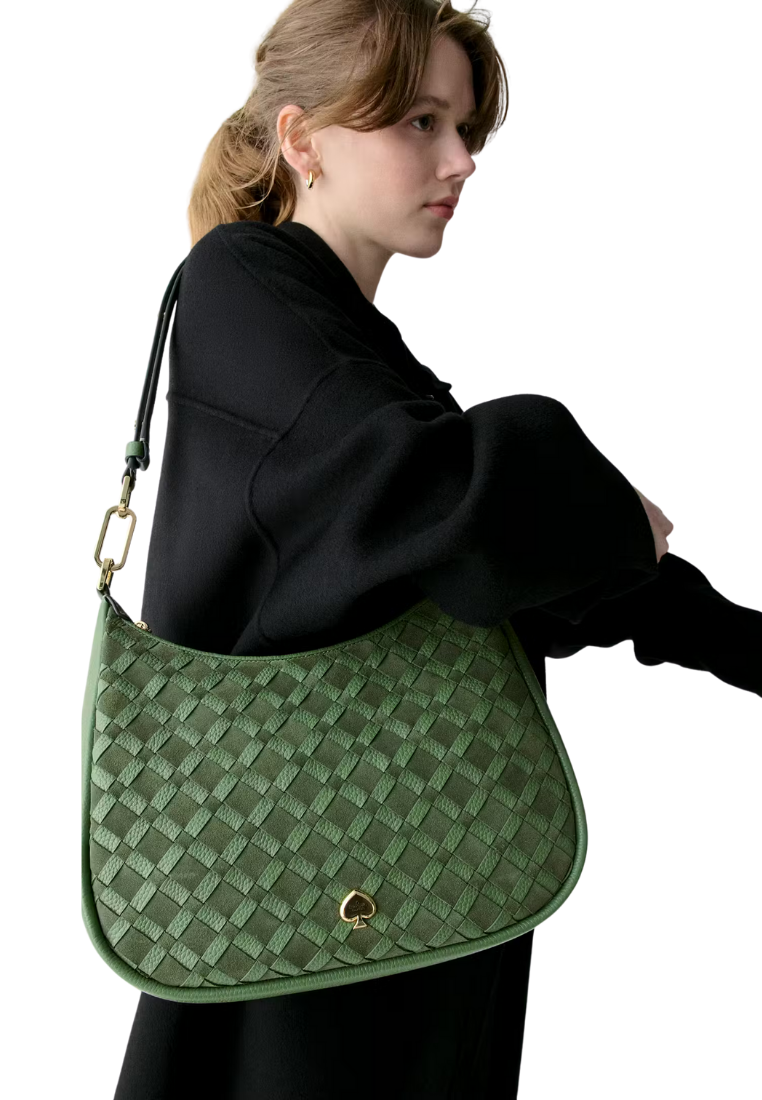 ( PREORDER ) Kate Spade Kayla Woven Leather Large Shoulder Bag In Cedar Stand KM150