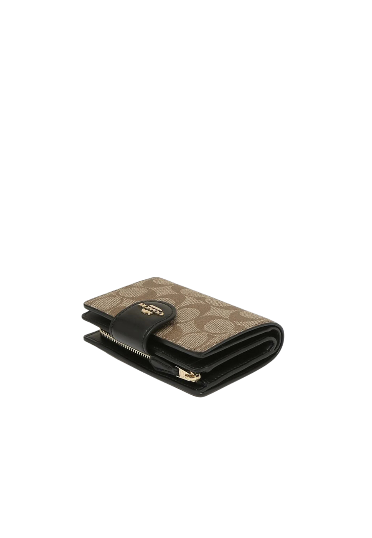 Coach Signature Medium C0082 Corner Zip Wallet In Khaki Black