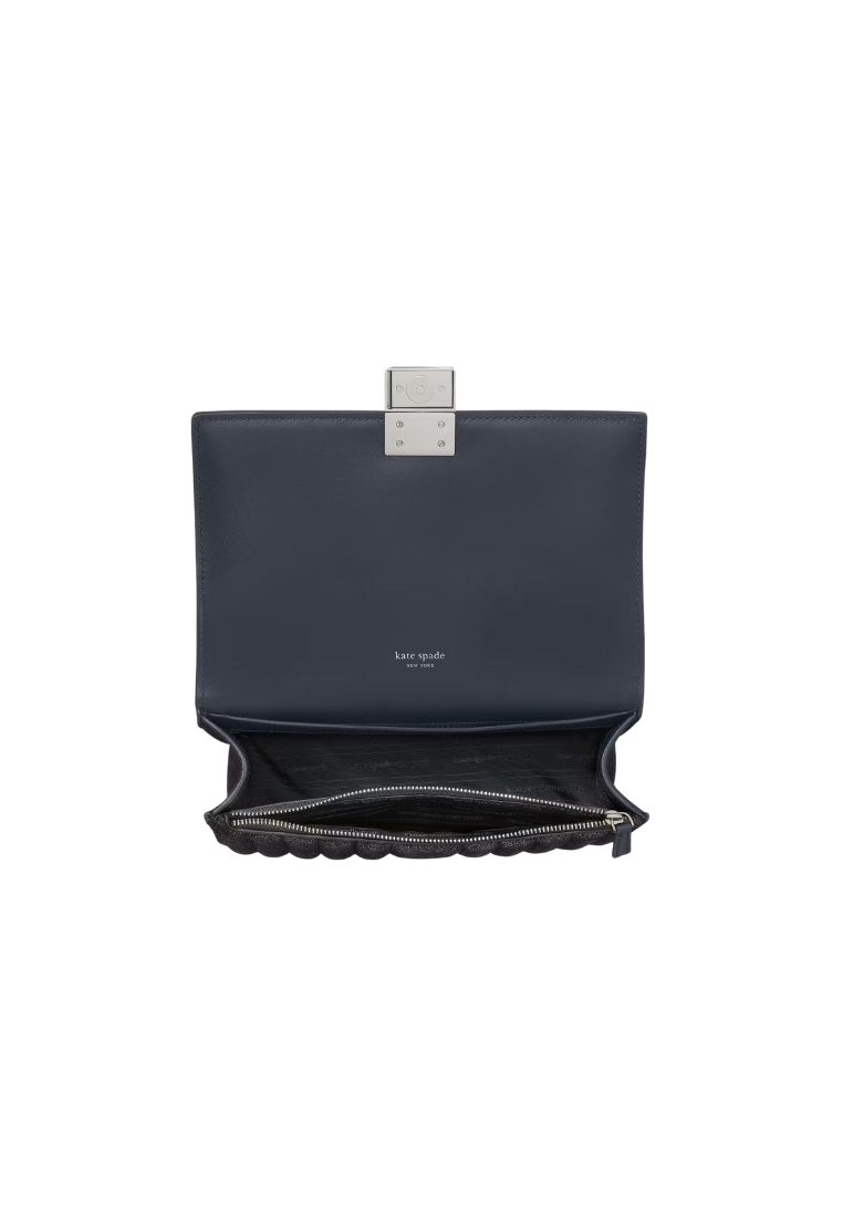( PREORDER ) Kate Spade Deco Quilted Glitter Suede Chain Shoulder Bag In Navy Multi KI493
