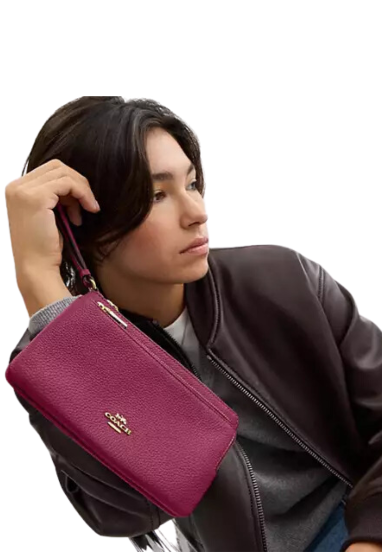 Coach Double Zip Wristlet In Pink CU919