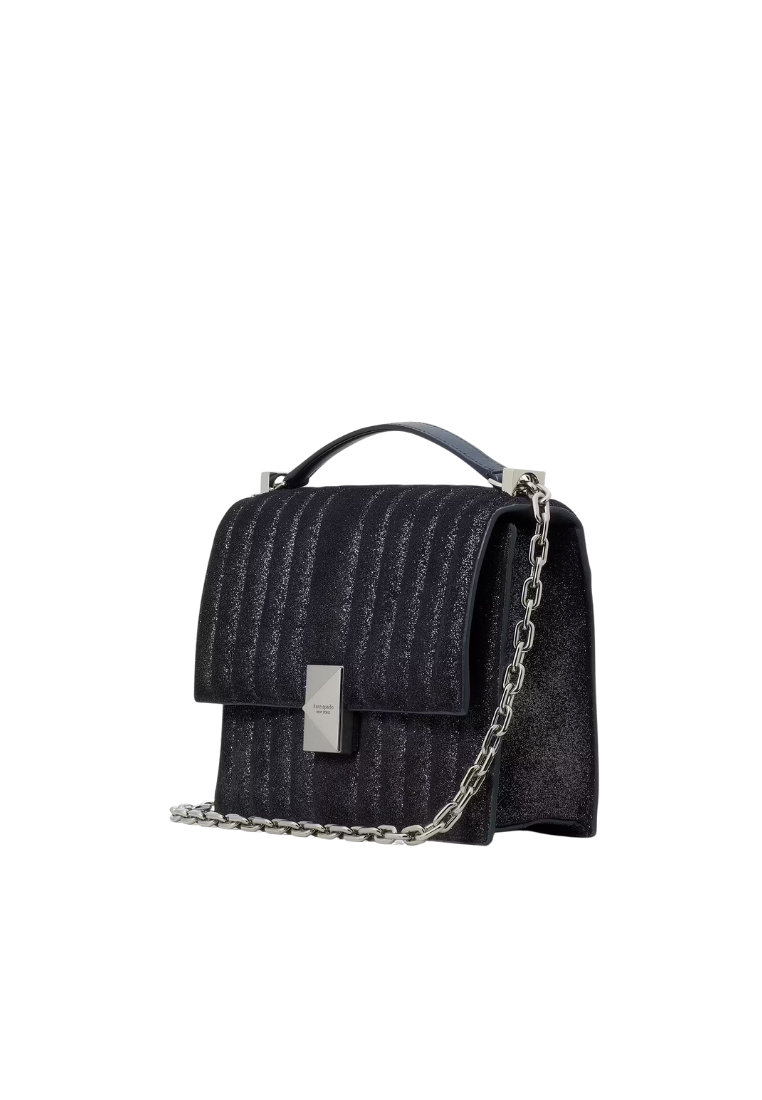 ( PREORDER ) Kate Spade Deco Quilted Glitter Suede Chain Shoulder Bag In Navy Multi KI493