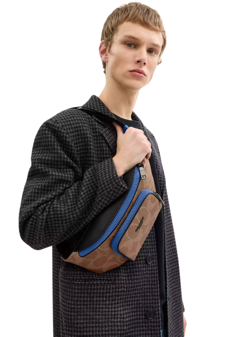 Coach Racer Belt Bag In Blocked Signature Canvas In Pacific Bright Mineral CY776