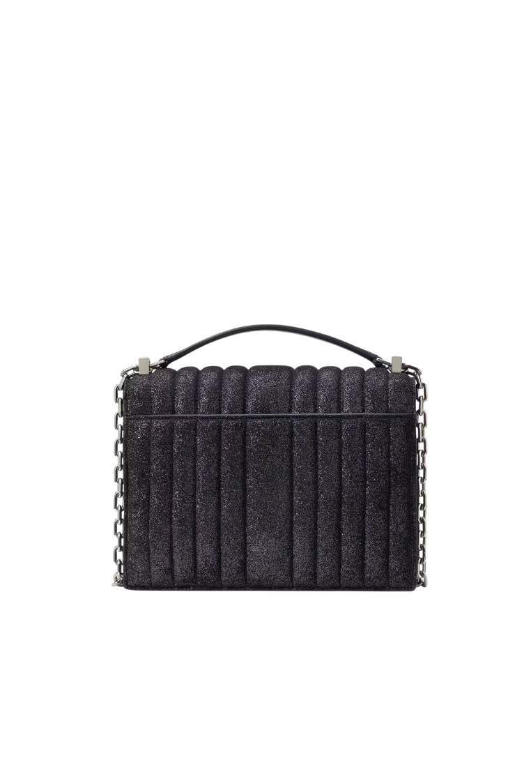 ( PREORDER ) Kate Spade Deco Quilted Glitter Suede Chain Shoulder Bag In Navy Multi KI493