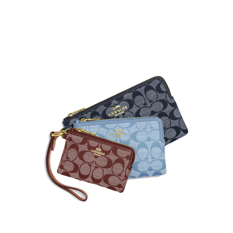 Coach Corner Zip Trio CH199 In Signature Chambray In Denim Multi