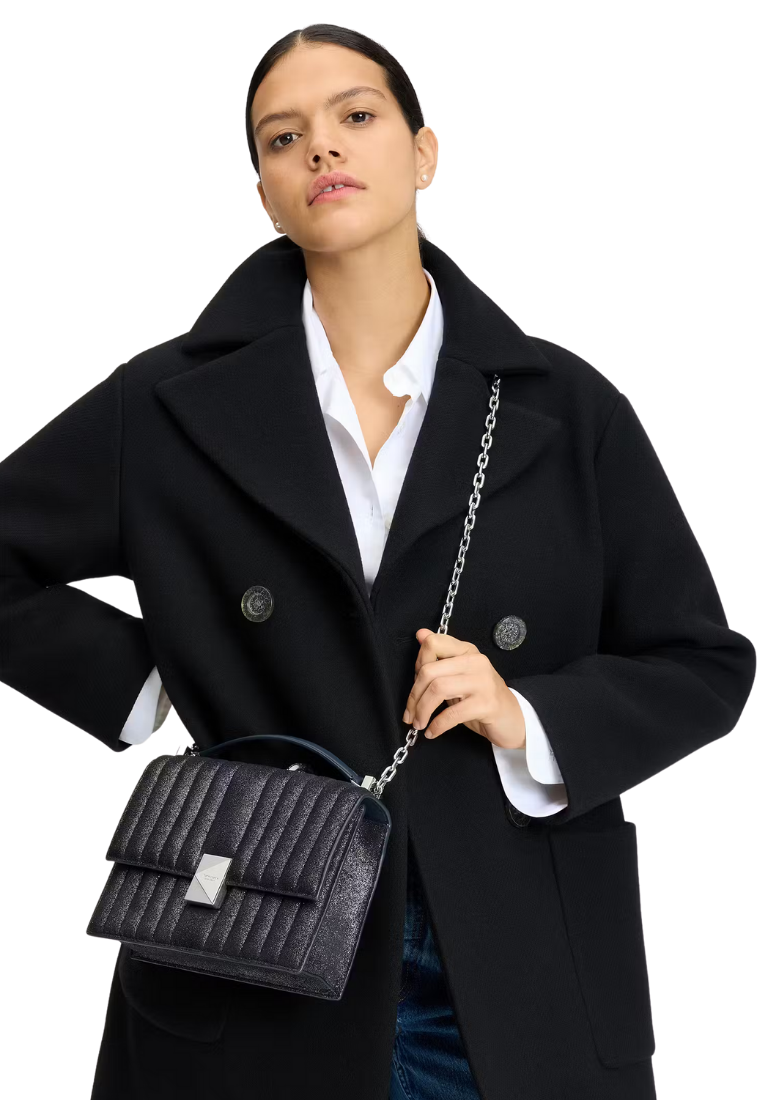 ( PREORDER ) Kate Spade Deco Quilted Glitter Suede Chain Shoulder Bag In Navy Multi KI493