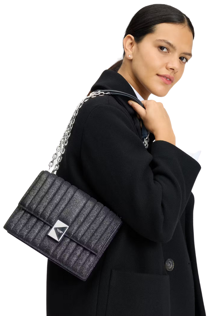( PREORDER ) Kate Spade Deco Quilted Glitter Suede Chain Shoulder Bag In Navy Multi KI493