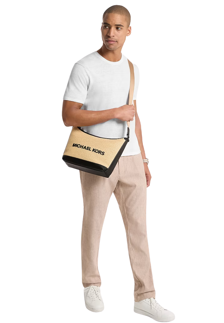 ( PREORDER ) Michael Kors Cooper Medium Crocheted Crescent Crossbody Bag In Natural 37S6LCON6U