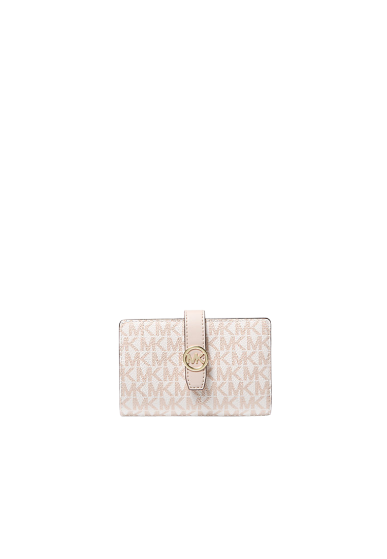 ( PREORDER ) Michael Kors Greenwich Medium Signature Logo Zip-Around Wallet In Optic White Rose Gold 35T5GGRE8V