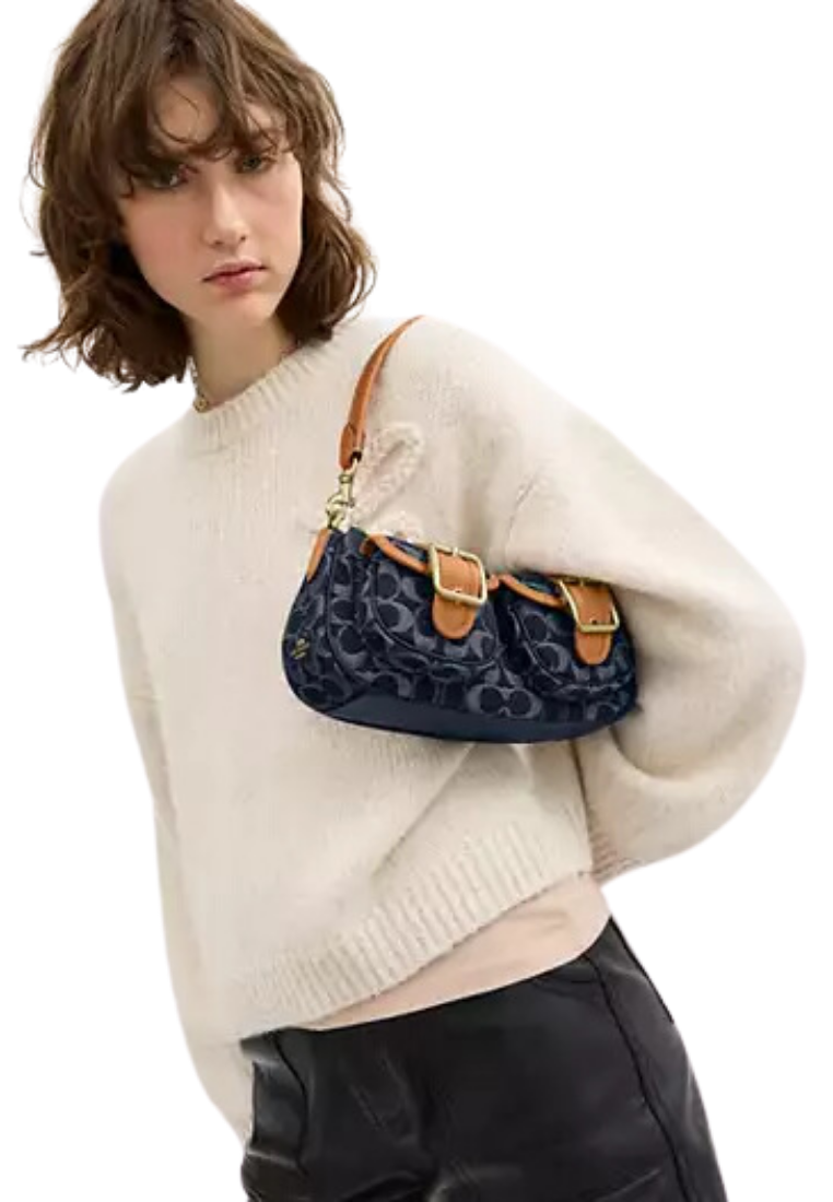 ( PREORDER ) Coach Ashton Shoulder Bag In Denim Gold Natural CY700