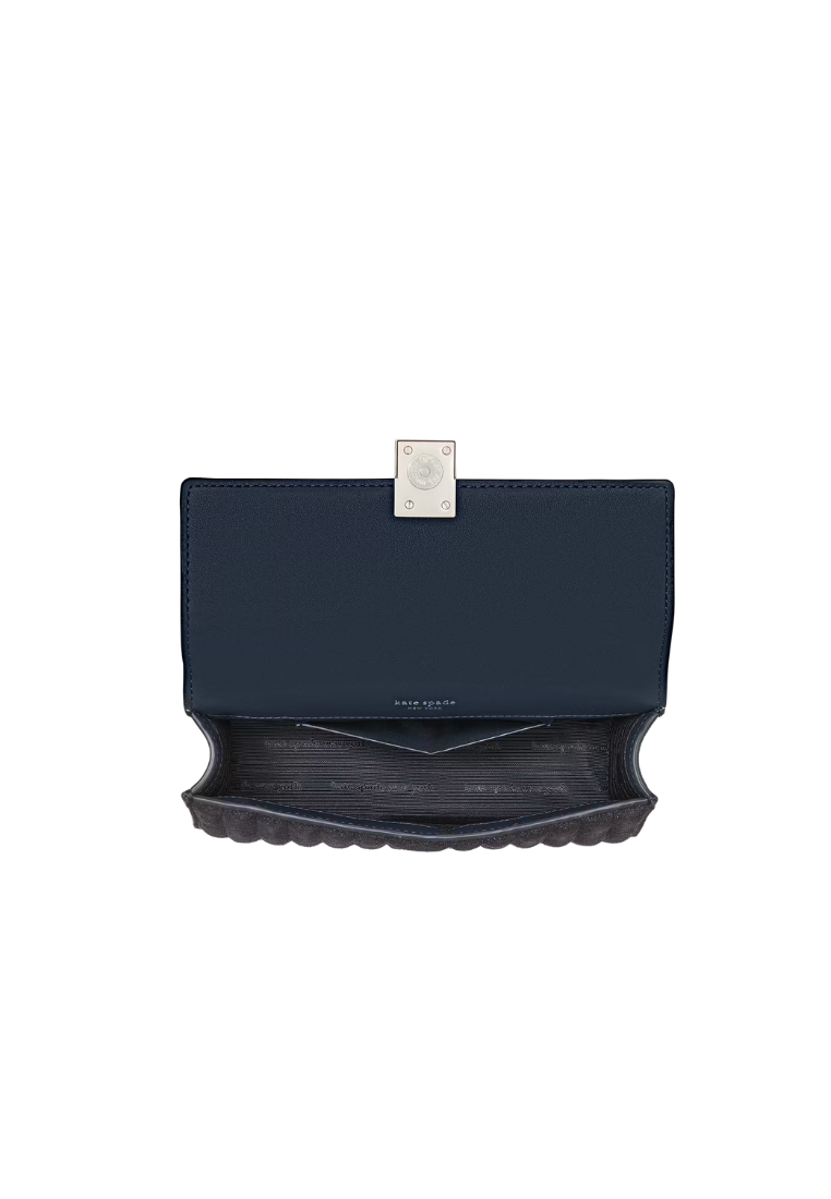 ( PREORDER ) Kate Spade Deco Quilted Glitter Suede Mini Flap Chain Crossbody Bag In Navy Multi KJ654