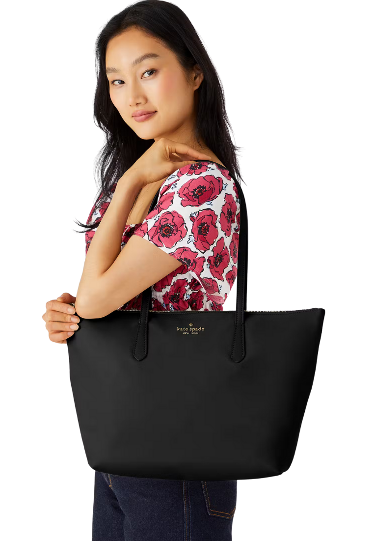 ( PREORDER ) Kate Spade Kitt Nylon Medium Tote Bag In Black KC455