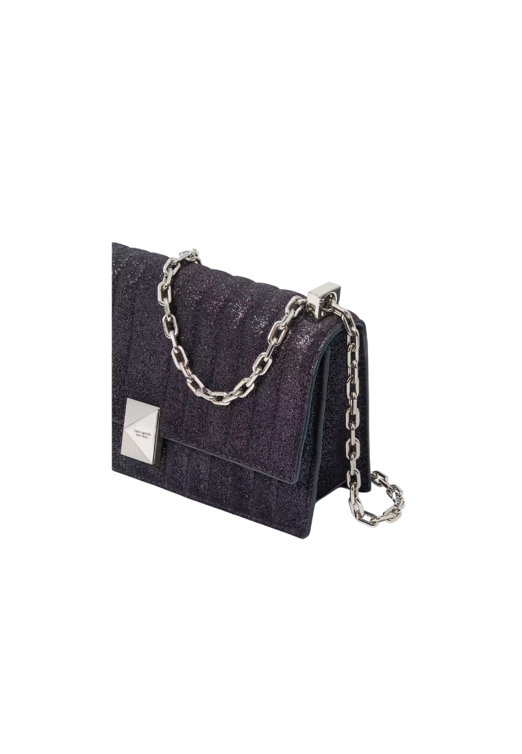 ( PREORDER ) Kate Spade Deco Quilted Glitter Suede Mini Flap Chain Crossbody Bag In Navy Multi KJ654