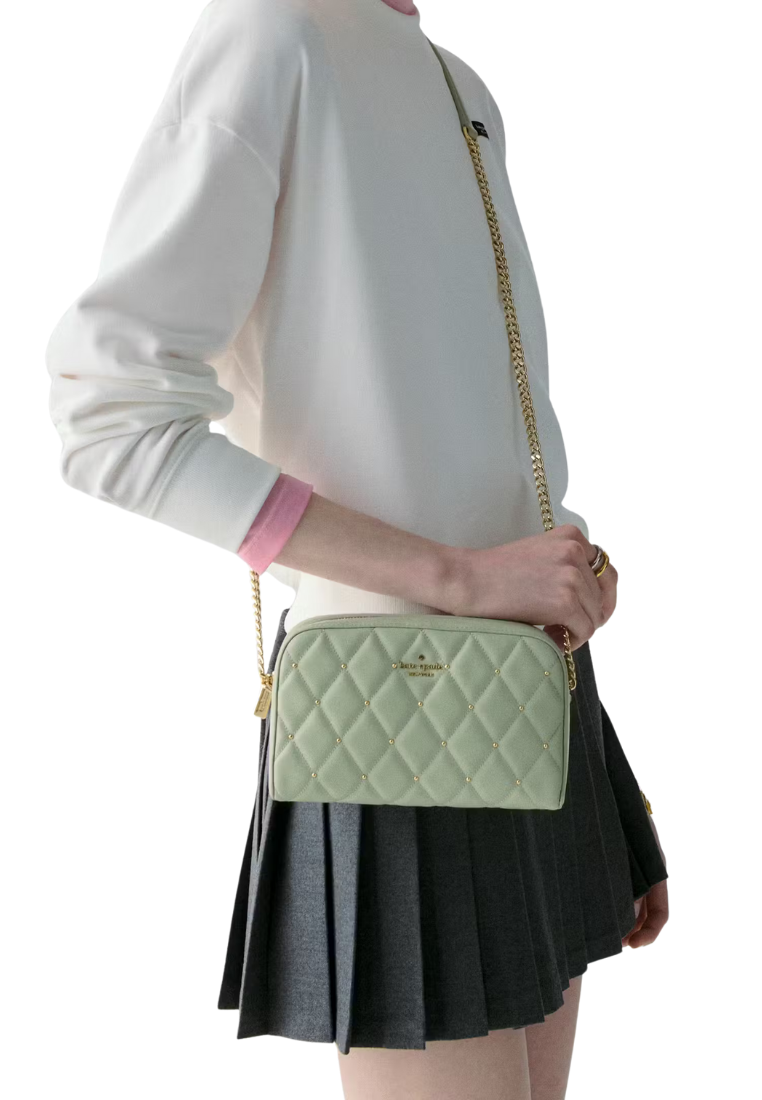 ( PREORDER ) Kate Spade Carey Quilted Studded Chain Camera Bag In Sage Bundle KL820
