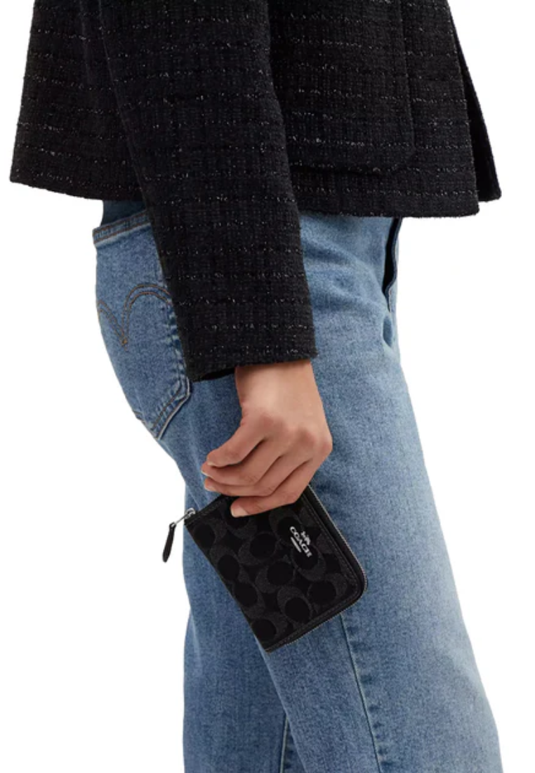 Coach Small Zip Around Wallet In Signature Denim In Black CP431