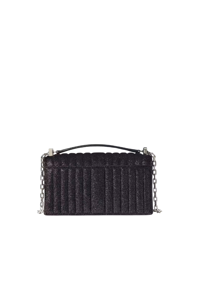 ( PREORDER ) Kate Spade Deco Quilted Glitter Suede Mini Flap Chain Crossbody Bag In Navy Multi KJ654