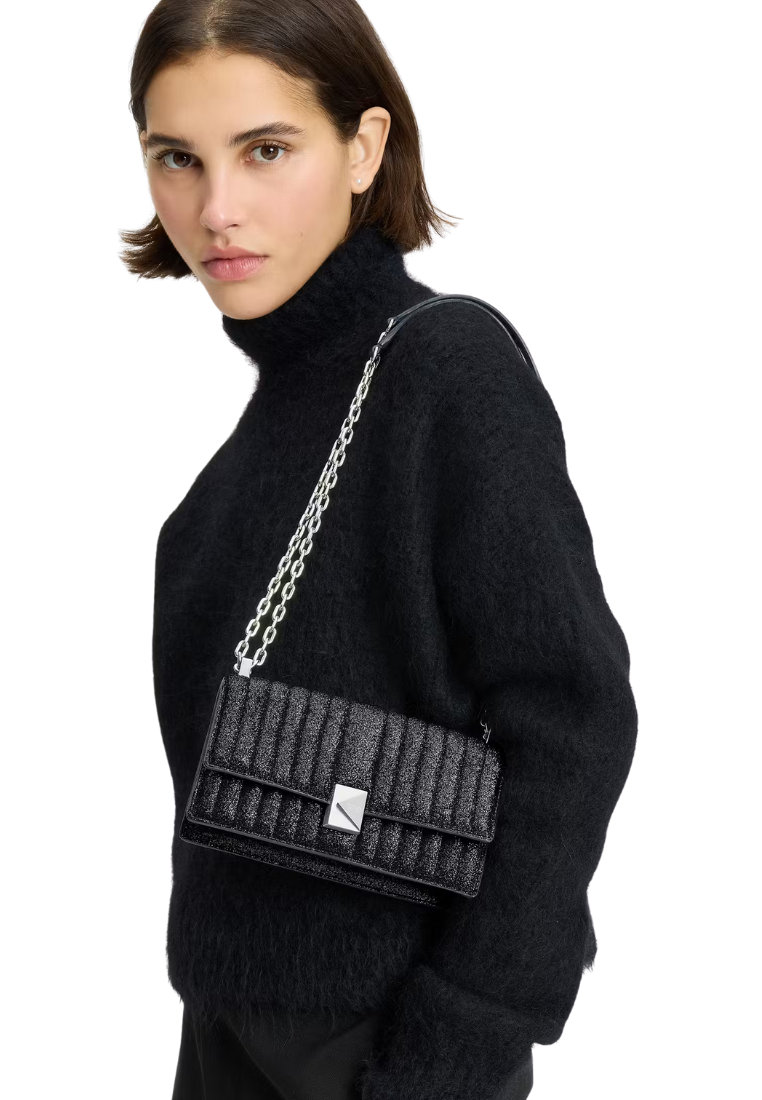 ( PREORDER ) Kate Spade Deco Quilted Glitter Suede Mini Flap Chain Crossbody Bag In Navy Multi KJ654