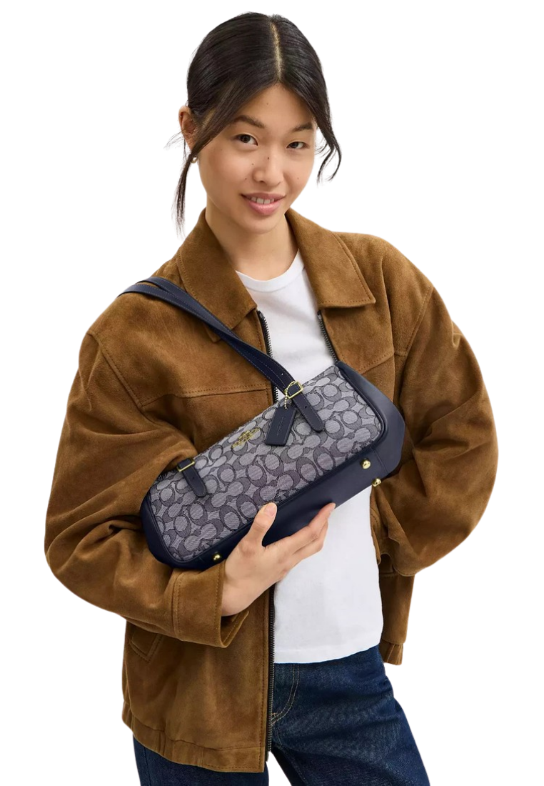 ( PREORDER ) Coach Asher In Signature Jacquard Shoulder Bag In Midnight Navy CBJ03