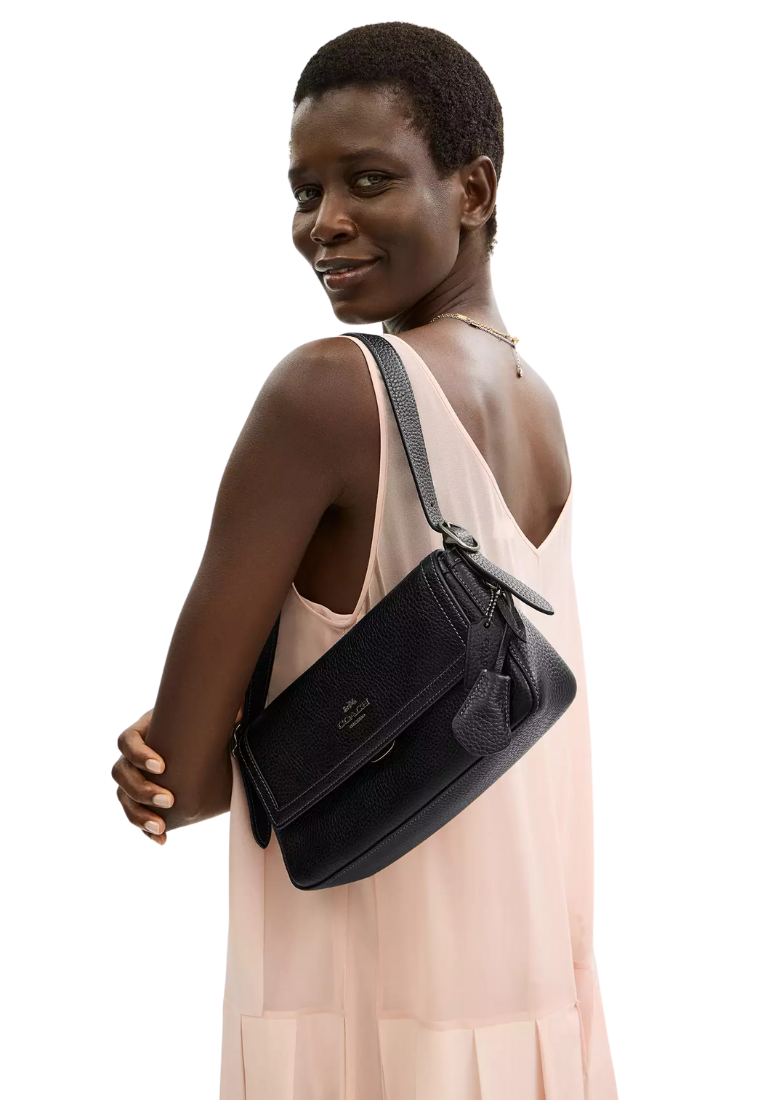 ( PREORDER ) Coach Etta Small Flap Shoulder Bag In Gunmetal Black CCV64