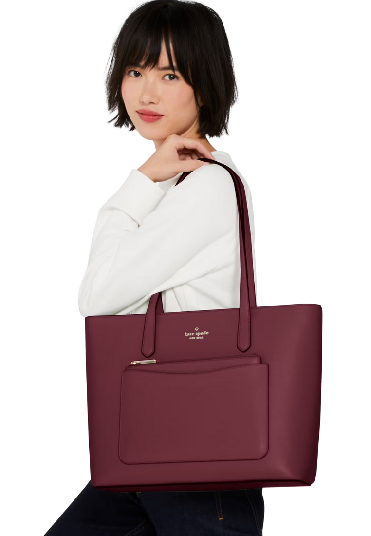 ( PREORDER ) Kate Spade Staci Large Tote Bag In Dark Merlot KF369