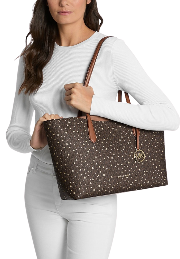 Michael Kors Arden Large Printed Signature Logo Top-Zip Tote Bag In Brown 35F5G4XT3I