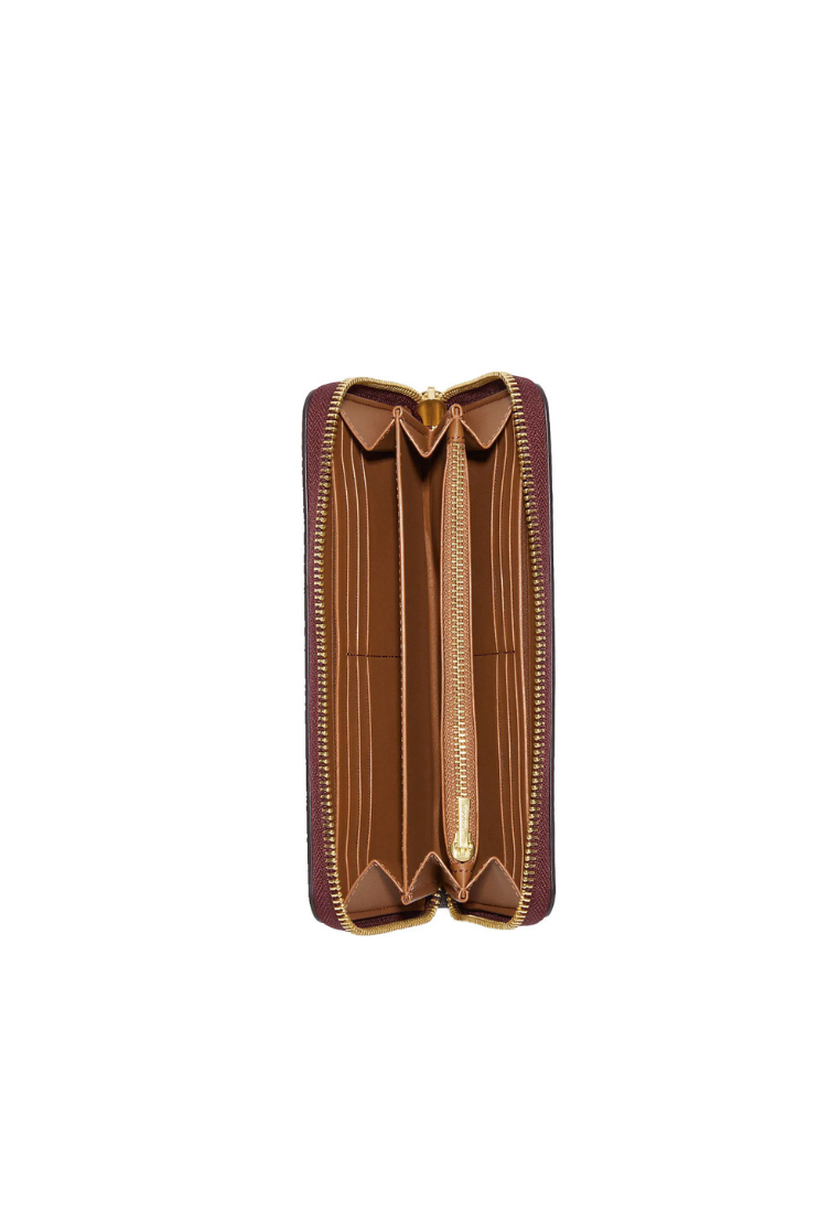 Coach Long Zip Around Wallet Signature Canvas With Varsity Motif In Brown Chalk Multi CB856