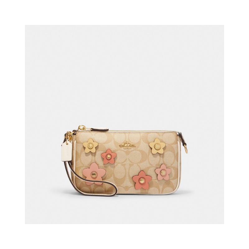 Coach Nolita CH619 In Signature Canvas With Floral Applique In Light Khaki Multi