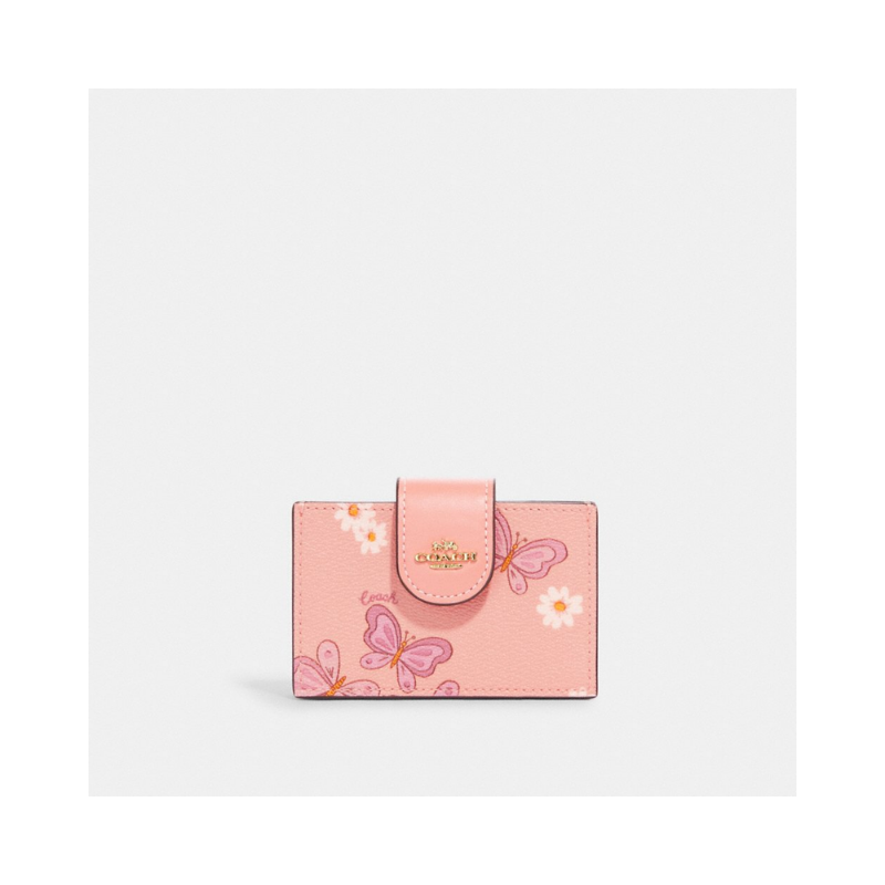 Coach Accordion CH608 Card Case With Lovely Butterfly Print In Shell Pink Multi