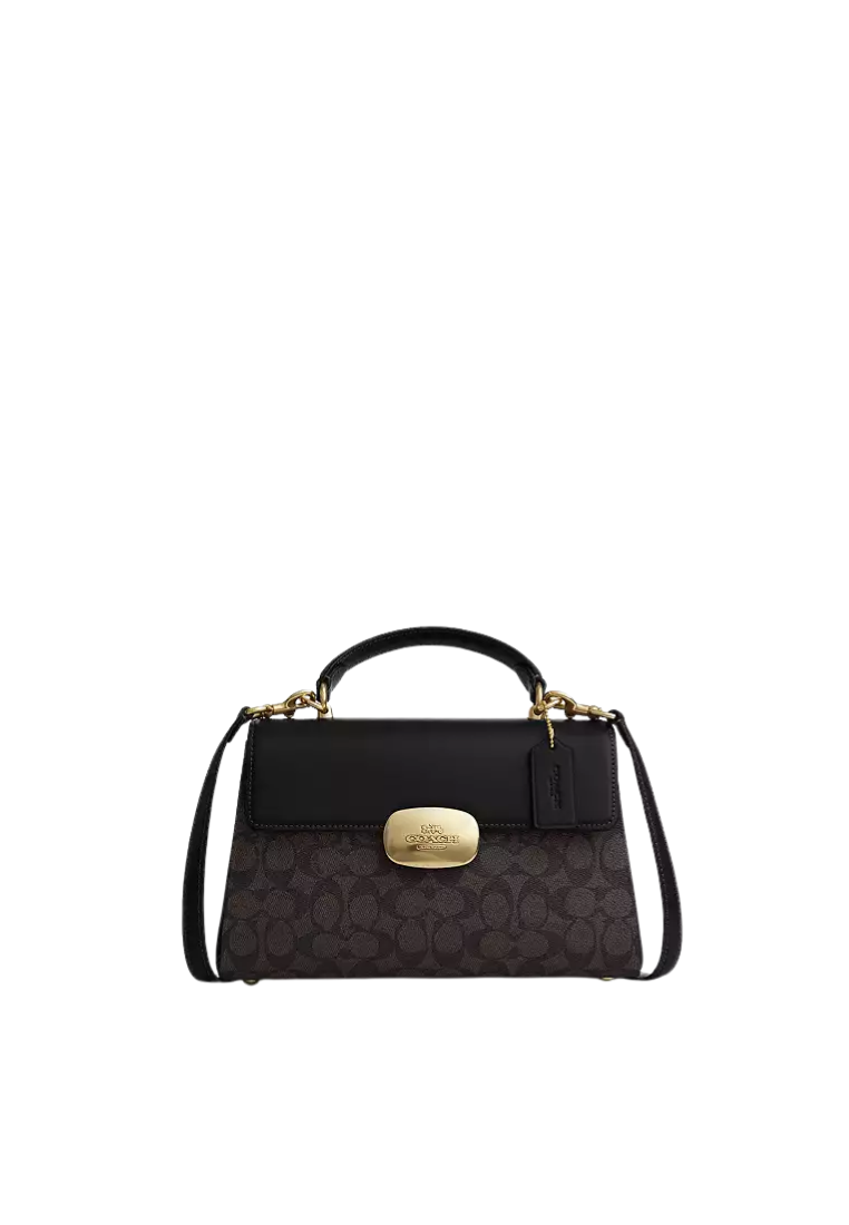 ( PREORDER ) Coach Eliza In Signature Canvas Top Handle Bag In Walnut Black CW012