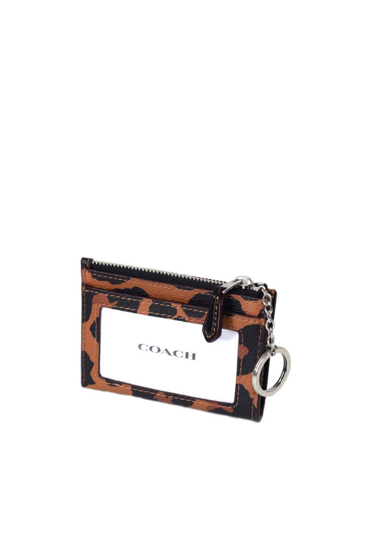 Coach Mini Skinny ID Card Case Leopard Print In Light Saddle Multi CC870