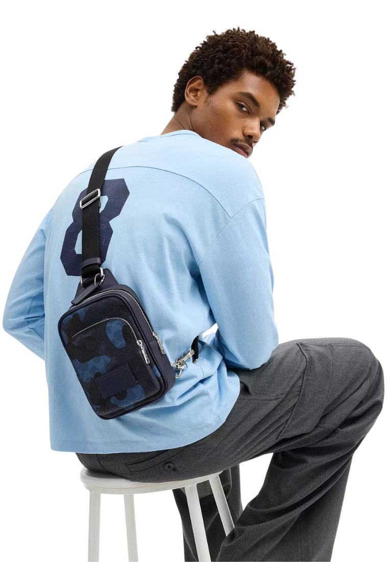 ( PREORDER ) Coach Racer In Signature Camo Print Sling Pack In Silver CDC19