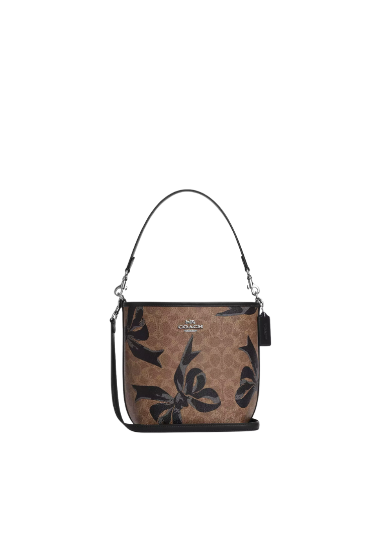 Coach City Bucket Bag With Bow Print In Tan Black Multi CY651