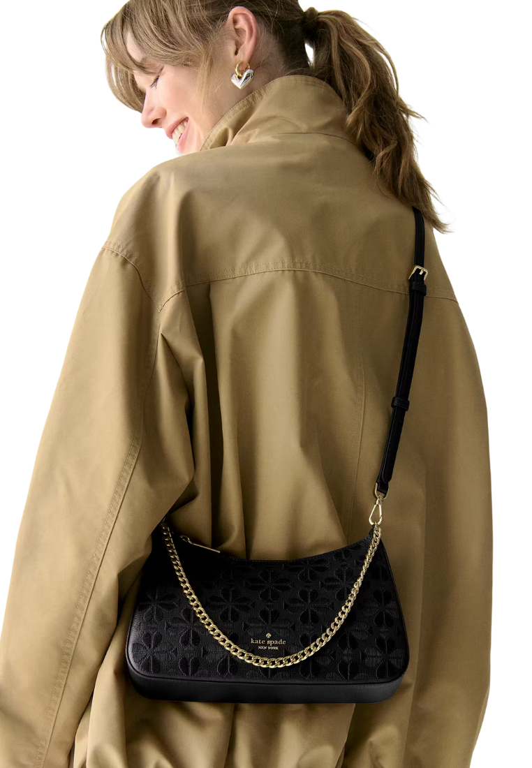 ( PREORDER ) Kate Spade Spade Flower Embroidered Medium Convertible Crossbody Bag In Black KL955