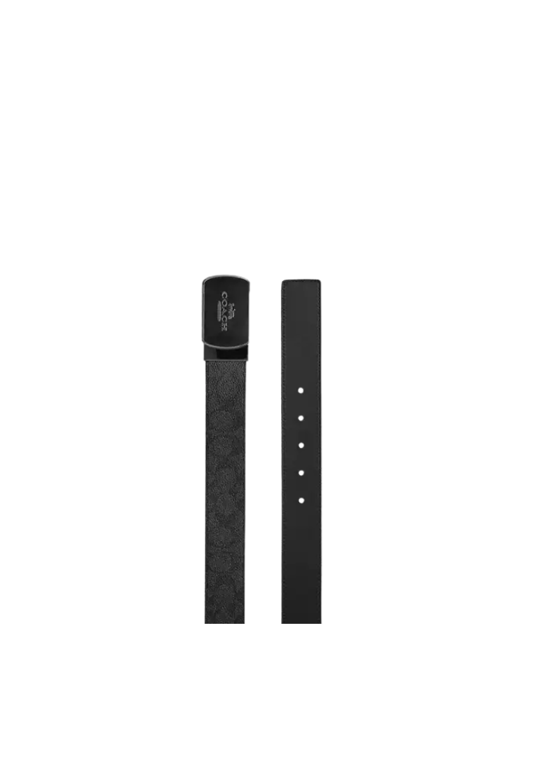 ( PREORDER ) Coach Plaque Buckle Cut To Size Reversible Belt In Gunmetal Charcoal Black CY934