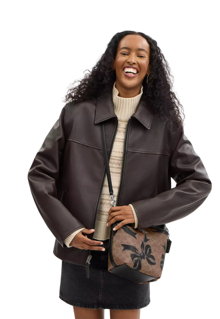 Coach City Bucket Bag With Bow Print In Tan Black Multi CY651