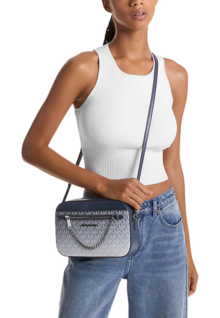 Michael Kors Signature Logo Ombre Jet Set Large Crossbody Bag In Navy Bleu Marine 35R5STTC9V