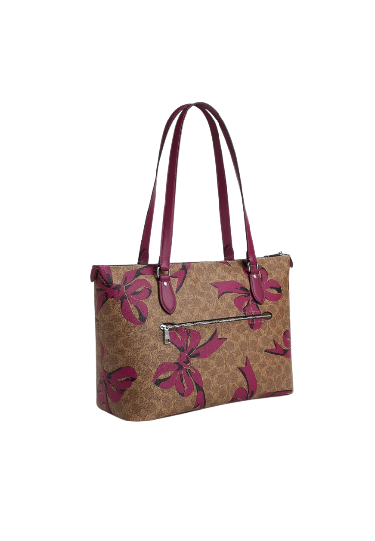 Coach Gallery Tote Bag With Bow Print In Tan Pink Multi CZ174