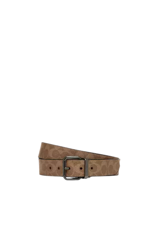 ( PREORDER ) Coach Roller Buckle Cut To Size Reversible Belt In Gunmetal Tan Charcoal CY922