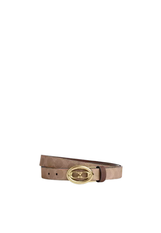 ( PREORDER ) Coach Signature Buckle Cut To Size Belt In Gold Tan Brown CZ196