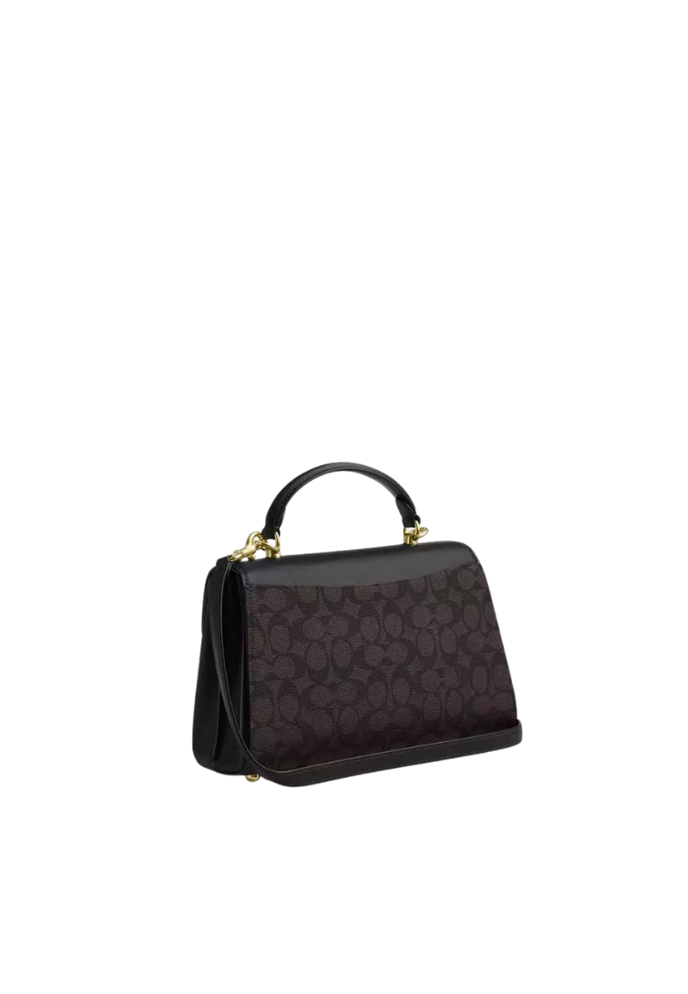 ( PREORDER ) Coach Eliza In Signature Canvas Top Handle Bag In Walnut Black CW012