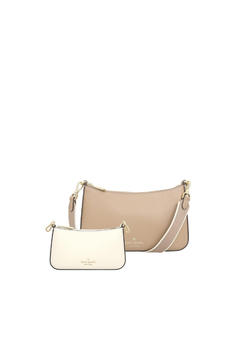 ( PREORDER ) Kate Spade Duet Colorblock Saffiano Leather Small Crossbody Bag In Toasted Hazelnut Multi KH759