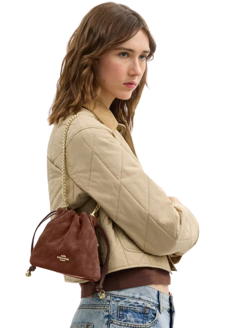 ( PREORDER ) Coach Faye Mini Drawstring With Quilting Crossbody Bag In Gold CDC42