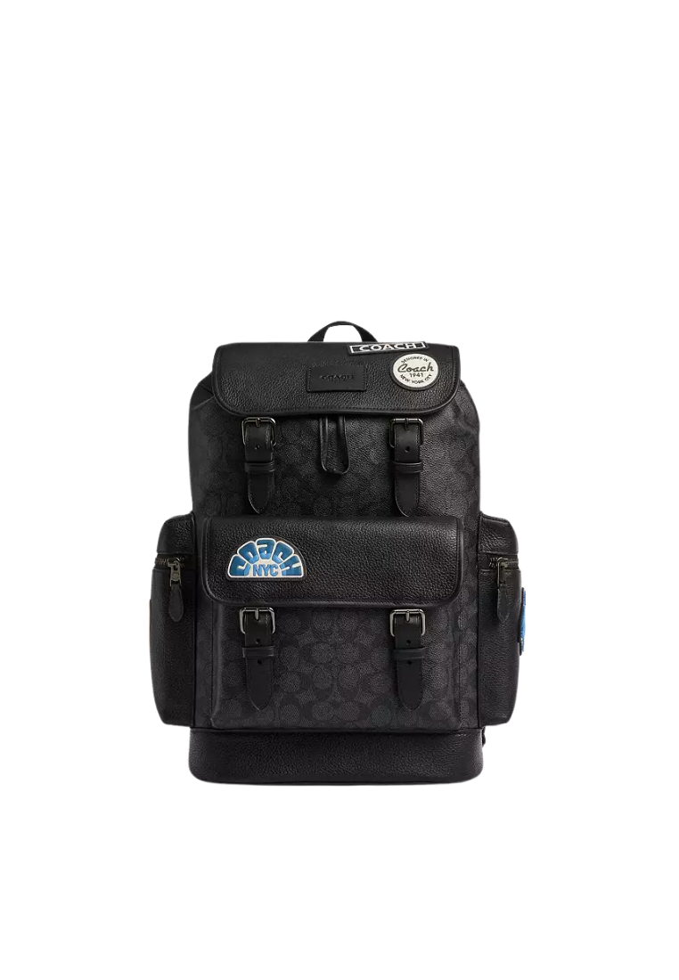 ( PREORDER ) Coach Sprint In Signature Canvas With Patches Backpack In Gunmetal Charcoal Black CBM49