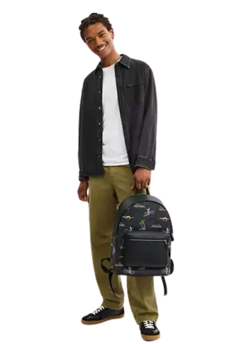 ( PREORDER ) Coach West In Signature Canvas With Surf Print Backpack In Gunmetal Charcoal Multi CBI31