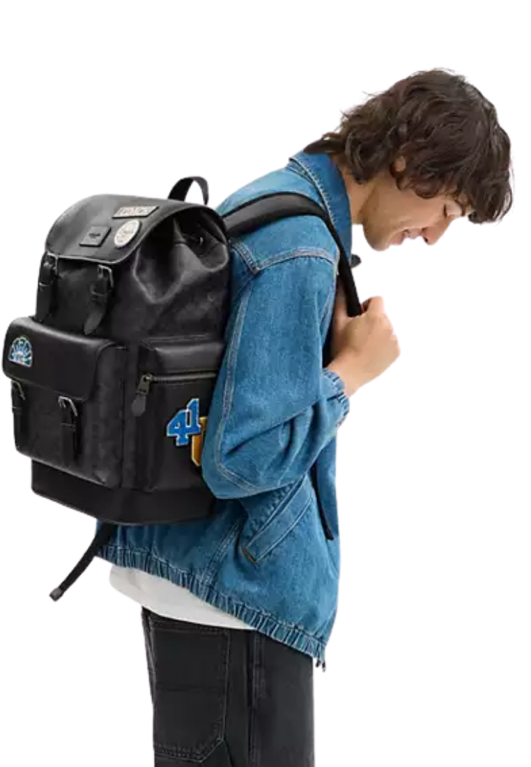 ( PREORDER ) Coach Sprint In Signature Canvas With Patches Backpack In Gunmetal Charcoal Black CBM49